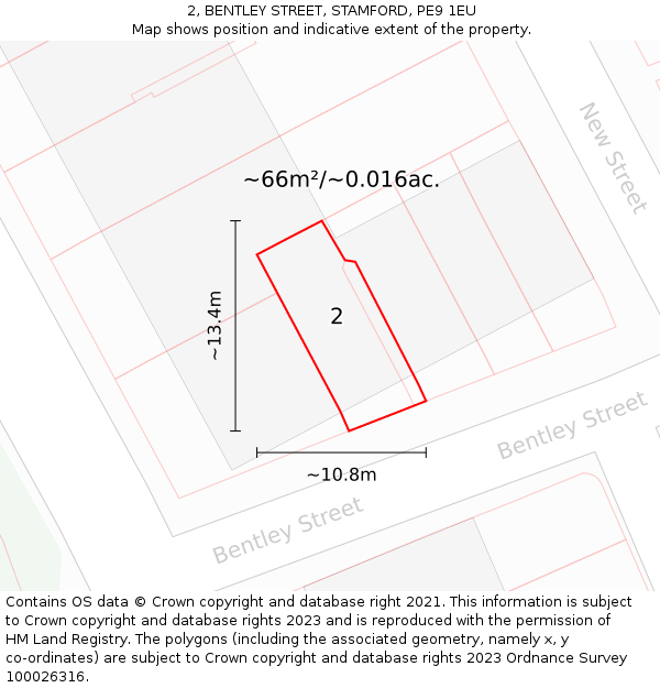 2, BENTLEY STREET, STAMFORD, PE9 1EU: Plot and title map