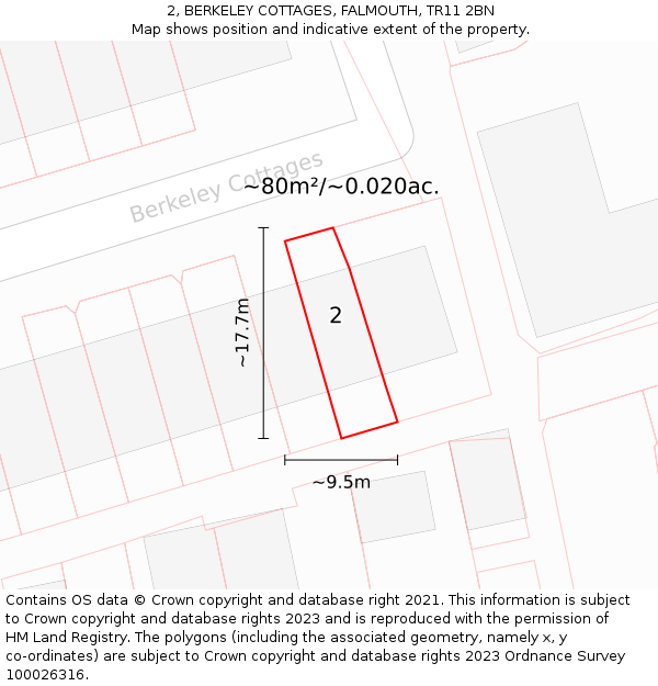2, BERKELEY COTTAGES, FALMOUTH, TR11 2BN: Plot and title map