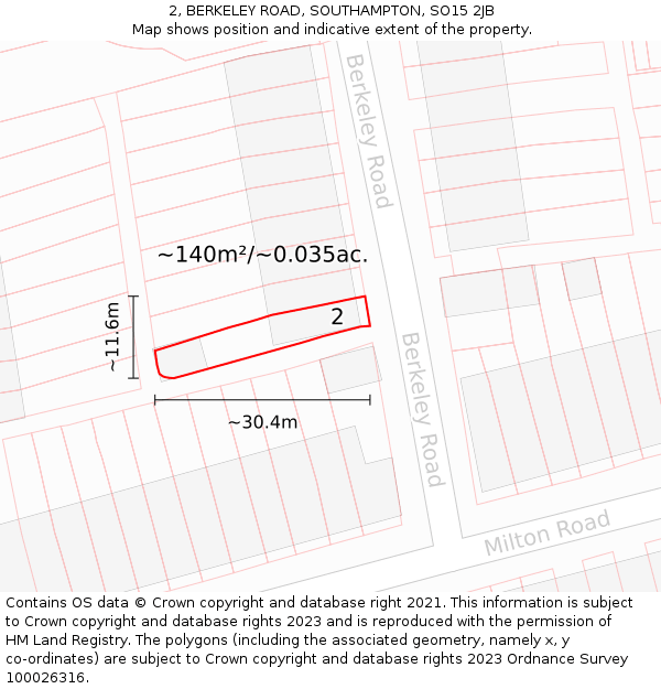2, BERKELEY ROAD, SOUTHAMPTON, SO15 2JB: Plot and title map