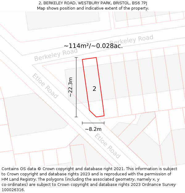 2, BERKELEY ROAD, WESTBURY PARK, BRISTOL, BS6 7PJ: Plot and title map