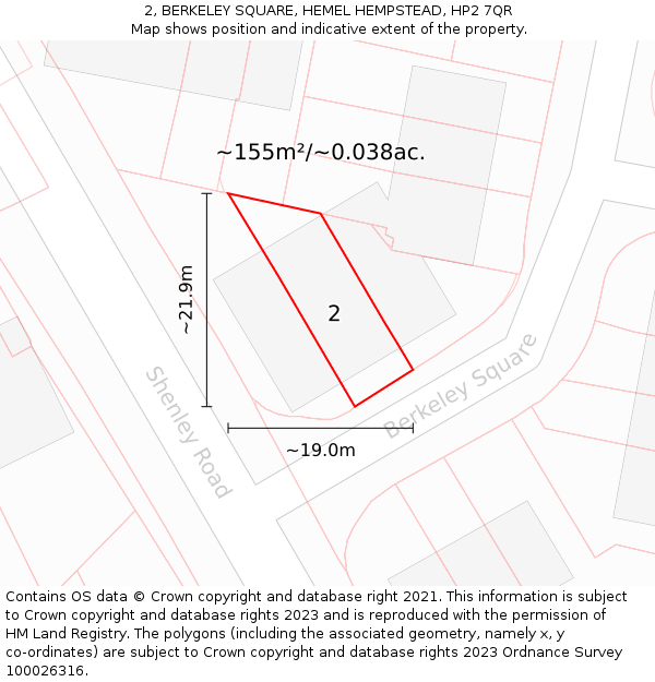2, BERKELEY SQUARE, HEMEL HEMPSTEAD, HP2 7QR: Plot and title map