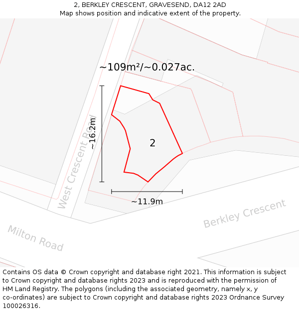 2, BERKLEY CRESCENT, GRAVESEND, DA12 2AD: Plot and title map