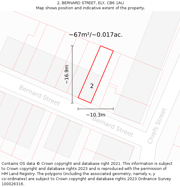 2, BERNARD STREET, ELY, CB6 1AU: Plot and title map