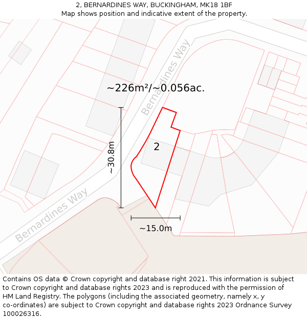2, BERNARDINES WAY, BUCKINGHAM, MK18 1BF: Plot and title map