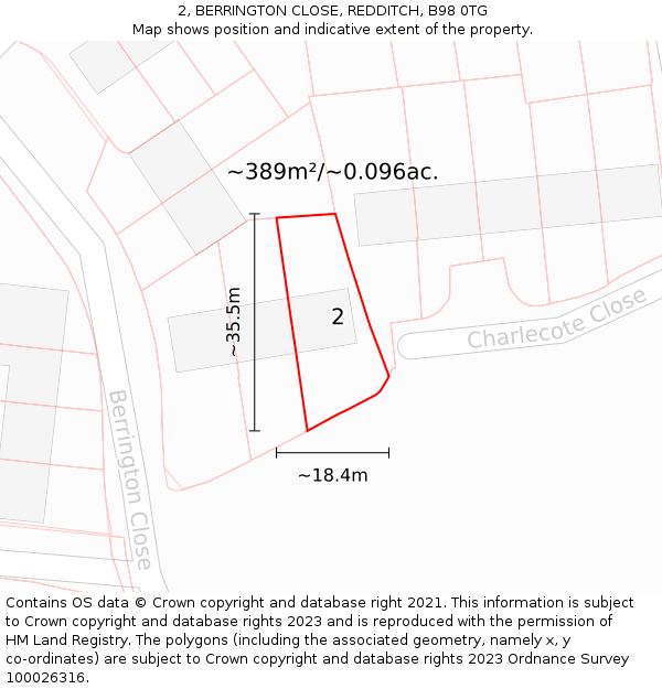 2, BERRINGTON CLOSE, REDDITCH, B98 0TG: Plot and title map