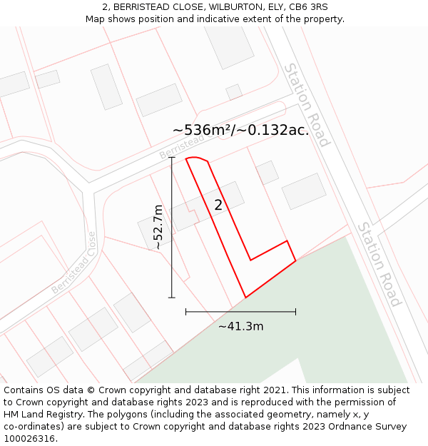 2, BERRISTEAD CLOSE, WILBURTON, ELY, CB6 3RS: Plot and title map