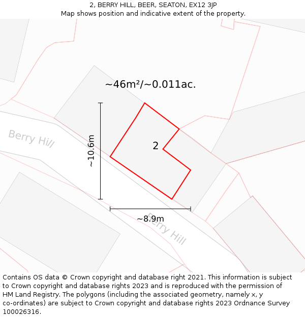 2, BERRY HILL, BEER, SEATON, EX12 3JP: Plot and title map