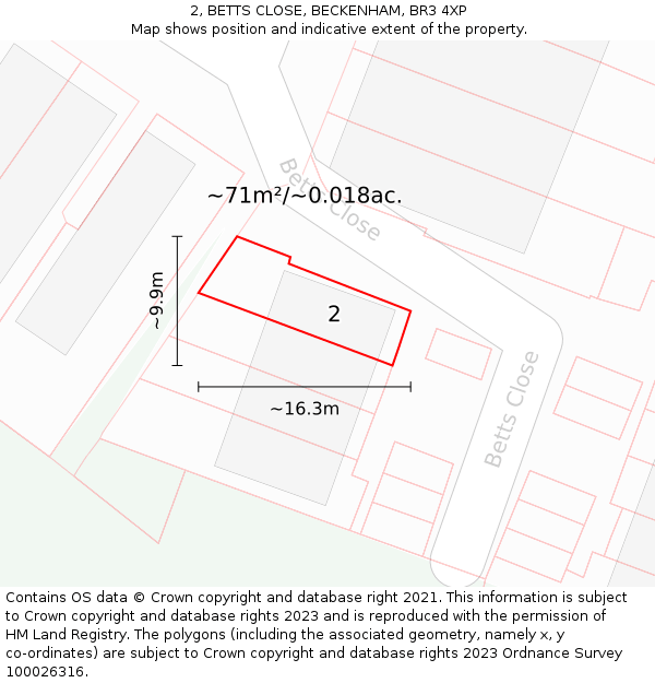 2, BETTS CLOSE, BECKENHAM, BR3 4XP: Plot and title map