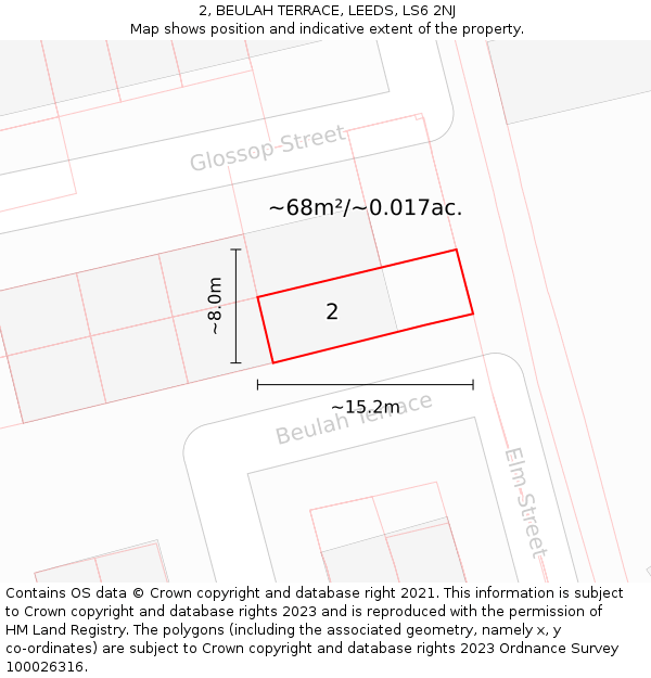 2, BEULAH TERRACE, LEEDS, LS6 2NJ: Plot and title map