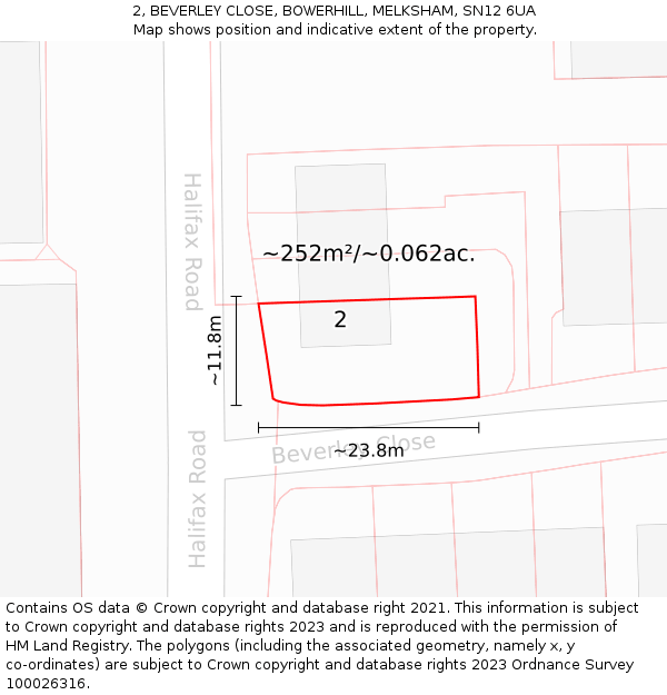 2, BEVERLEY CLOSE, BOWERHILL, MELKSHAM, SN12 6UA: Plot and title map