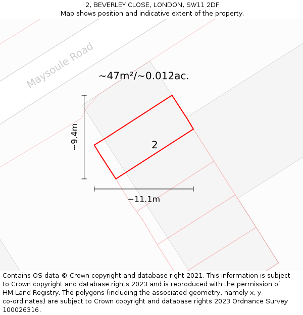 2, BEVERLEY CLOSE, LONDON, SW11 2DF: Plot and title map