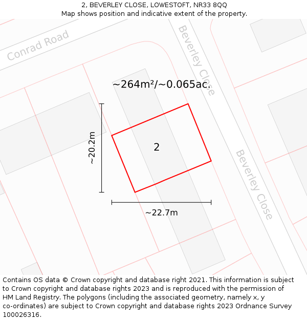 2, BEVERLEY CLOSE, LOWESTOFT, NR33 8QQ: Plot and title map
