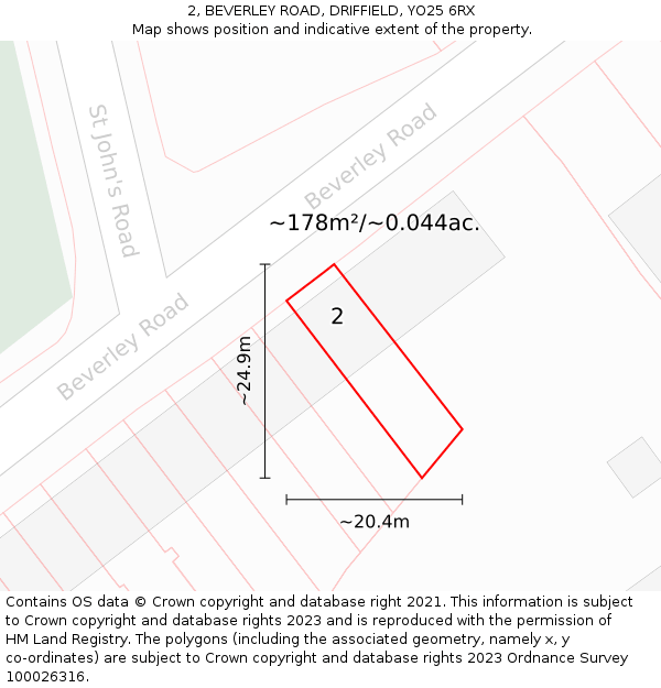 2, BEVERLEY ROAD, DRIFFIELD, YO25 6RX: Plot and title map