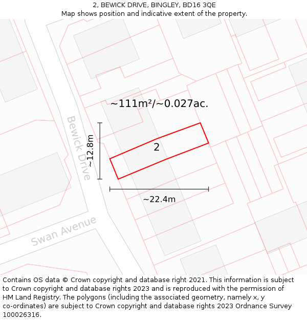 2, BEWICK DRIVE, BINGLEY, BD16 3QE: Plot and title map