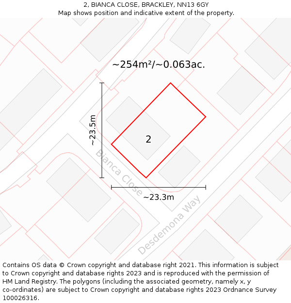 2, BIANCA CLOSE, BRACKLEY, NN13 6GY: Plot and title map