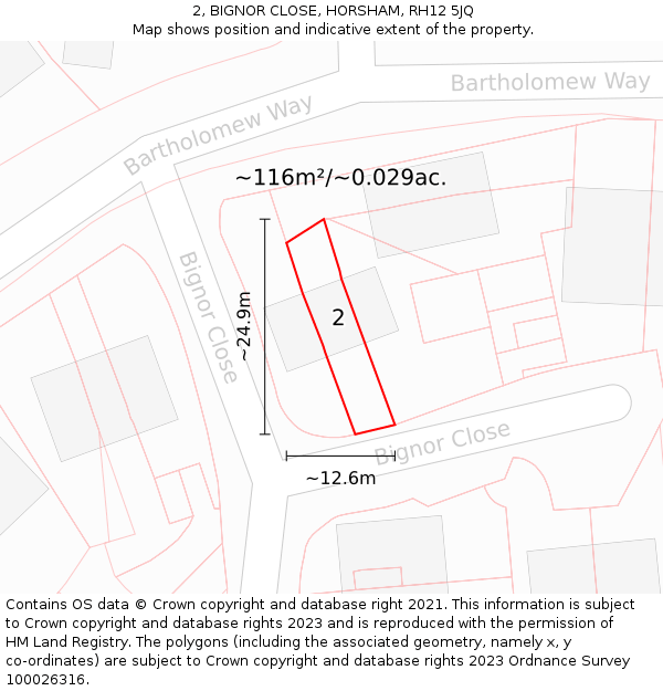 2, BIGNOR CLOSE, HORSHAM, RH12 5JQ: Plot and title map