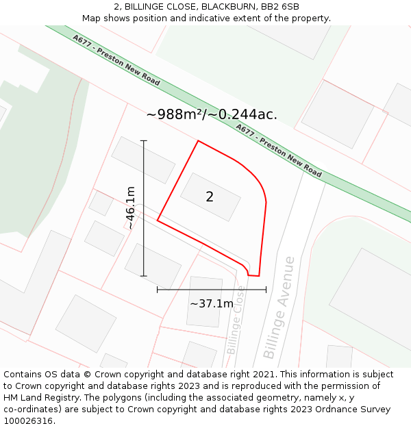 2, BILLINGE CLOSE, BLACKBURN, BB2 6SB: Plot and title map