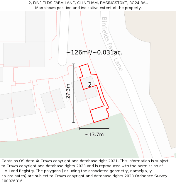 2, BINFIELDS FARM LANE, CHINEHAM, BASINGSTOKE, RG24 8AU: Plot and title map