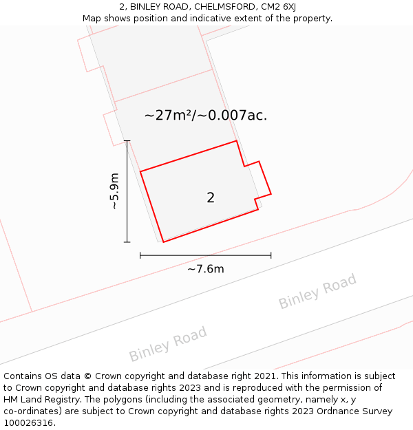 2, BINLEY ROAD, CHELMSFORD, CM2 6XJ: Plot and title map