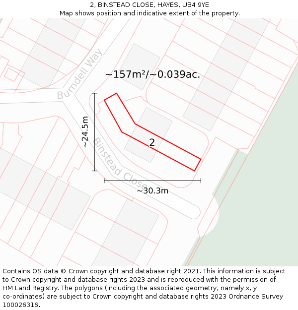 2, BINSTEAD CLOSE, HAYES, UB4 9YE: Plot and title map