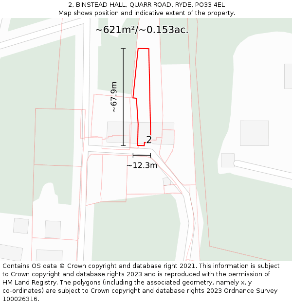 2, BINSTEAD HALL, QUARR ROAD, RYDE, PO33 4EL: Plot and title map