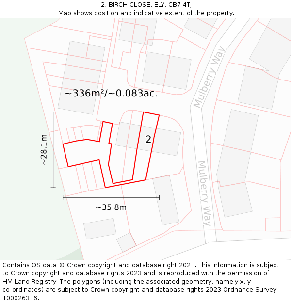 2, BIRCH CLOSE, ELY, CB7 4TJ: Plot and title map