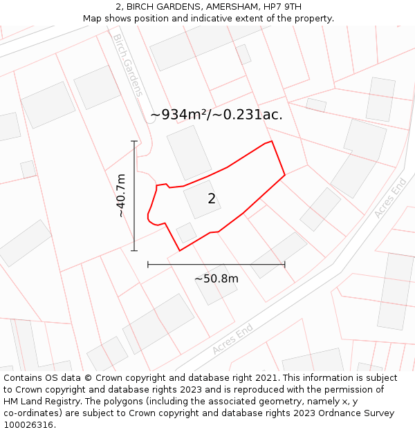 2, BIRCH GARDENS, AMERSHAM, HP7 9TH: Plot and title map