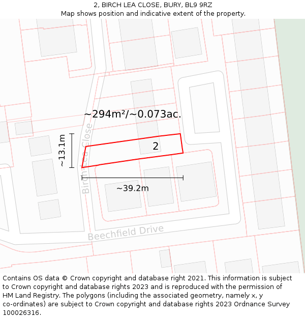 2, BIRCH LEA CLOSE, BURY, BL9 9RZ: Plot and title map