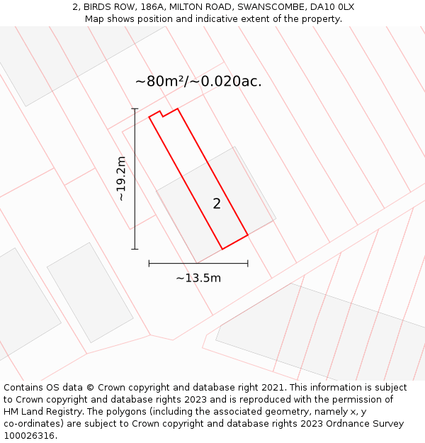 2, BIRDS ROW, 186A, MILTON ROAD, SWANSCOMBE, DA10 0LX: Plot and title map