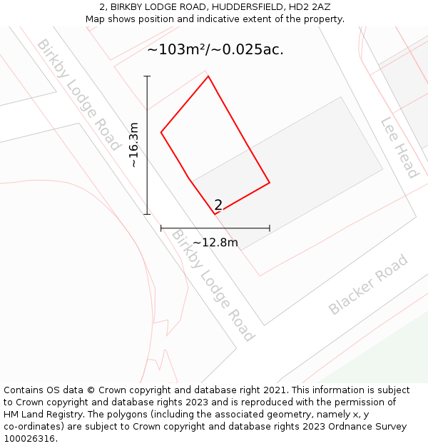 2, BIRKBY LODGE ROAD, HUDDERSFIELD, HD2 2AZ: Plot and title map