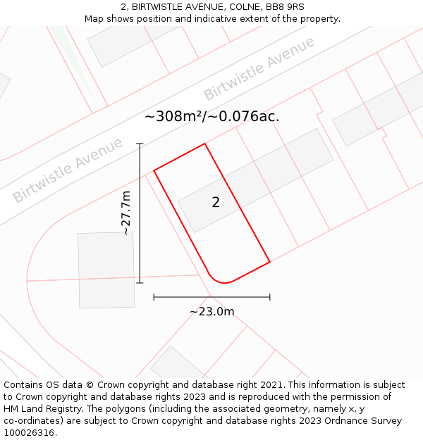2, BIRTWISTLE AVENUE, COLNE, BB8 9RS: Plot and title map