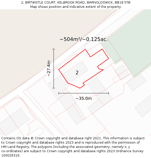 2, BIRTWISTLE COURT, KELBROOK ROAD, BARNOLDSWICK, BB18 5TB: Plot and title map