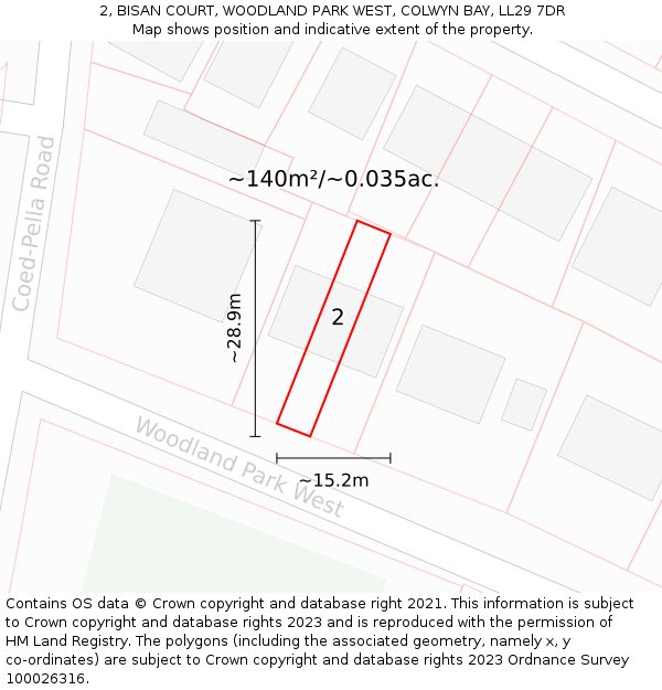 2, BISAN COURT, WOODLAND PARK WEST, COLWYN BAY, LL29 7DR: Plot and title map