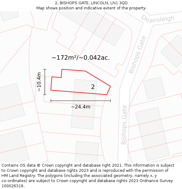 2, BISHOPS GATE, LINCOLN, LN1 3QD: Plot and title map