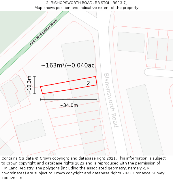 2, BISHOPSWORTH ROAD, BRISTOL, BS13 7JJ: Plot and title map