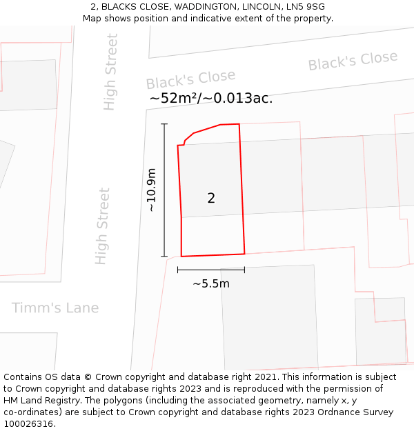 2, BLACKS CLOSE, WADDINGTON, LINCOLN, LN5 9SG: Plot and title map