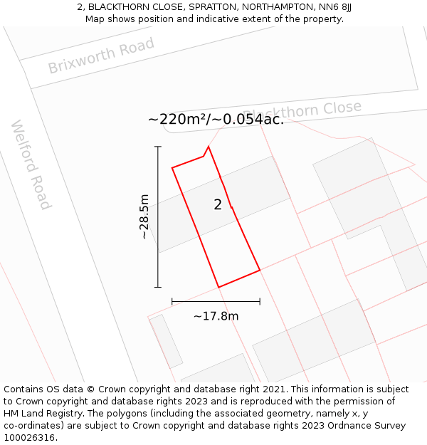 2, BLACKTHORN CLOSE, SPRATTON, NORTHAMPTON, NN6 8JJ: Plot and title map