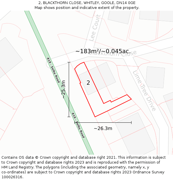 2, BLACKTHORN CLOSE, WHITLEY, GOOLE, DN14 0GE: Plot and title map