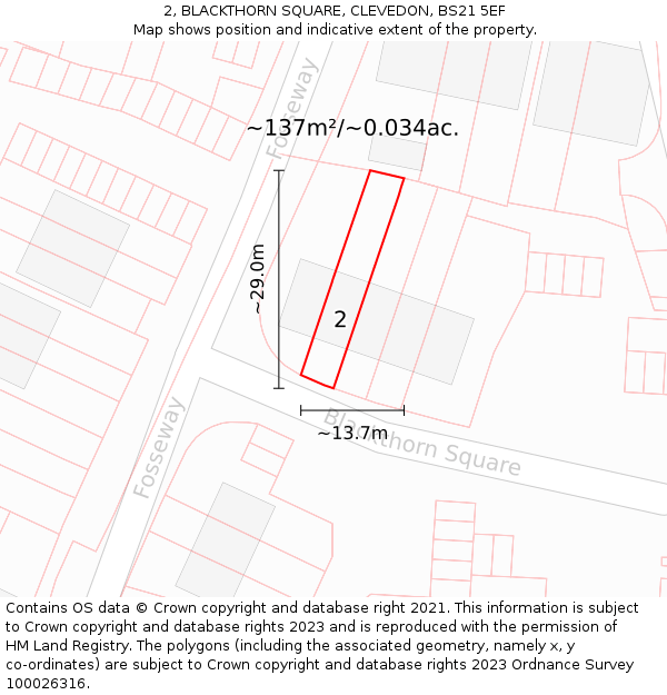 2, BLACKTHORN SQUARE, CLEVEDON, BS21 5EF: Plot and title map