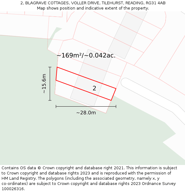 2, BLAGRAVE COTTAGES, VOLLER DRIVE, TILEHURST, READING, RG31 4AB: Plot and title map