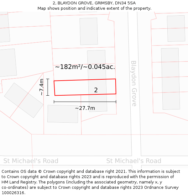 2, BLAYDON GROVE, GRIMSBY, DN34 5SA: Plot and title map
