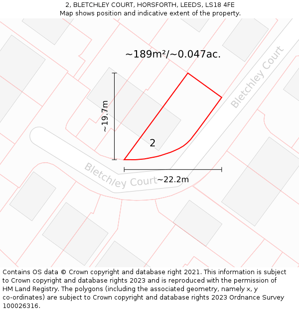 2, BLETCHLEY COURT, HORSFORTH, LEEDS, LS18 4FE: Plot and title map