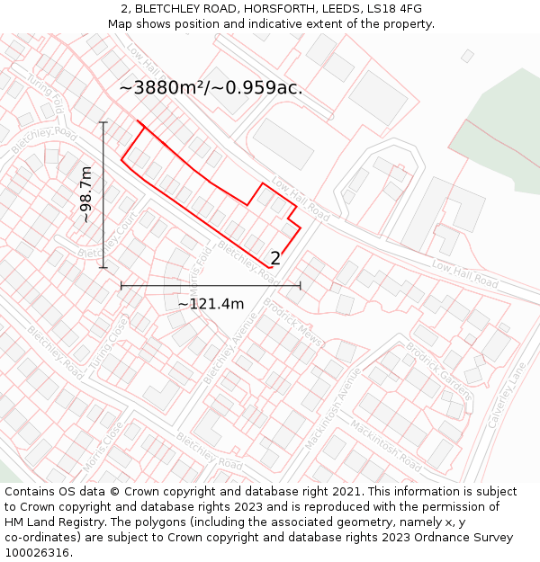2, BLETCHLEY ROAD, HORSFORTH, LEEDS, LS18 4FG: Plot and title map