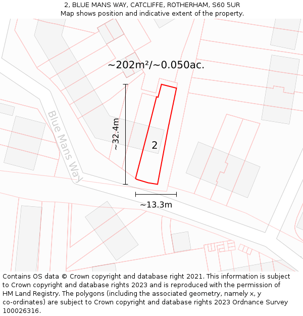 2, BLUE MANS WAY, CATCLIFFE, ROTHERHAM, S60 5UR: Plot and title map