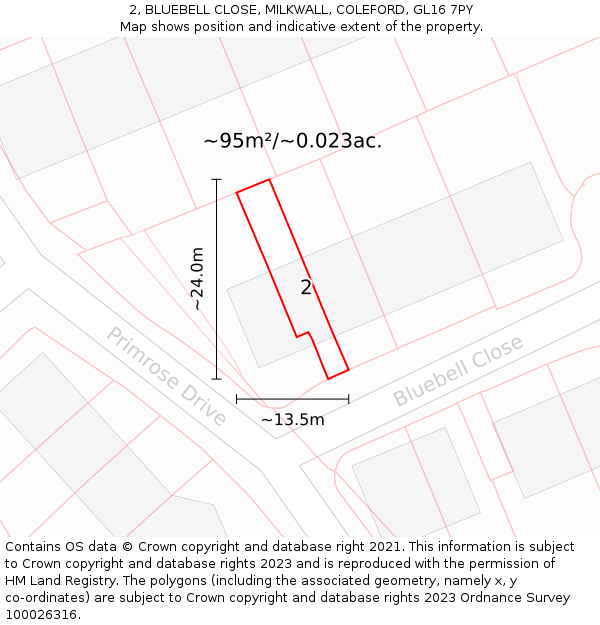 2, BLUEBELL CLOSE, MILKWALL, COLEFORD, GL16 7PY: Plot and title map