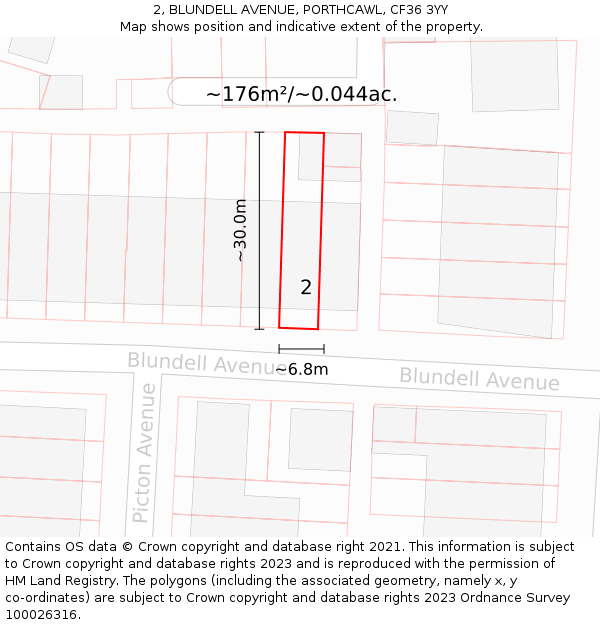 2, BLUNDELL AVENUE, PORTHCAWL, CF36 3YY: Plot and title map