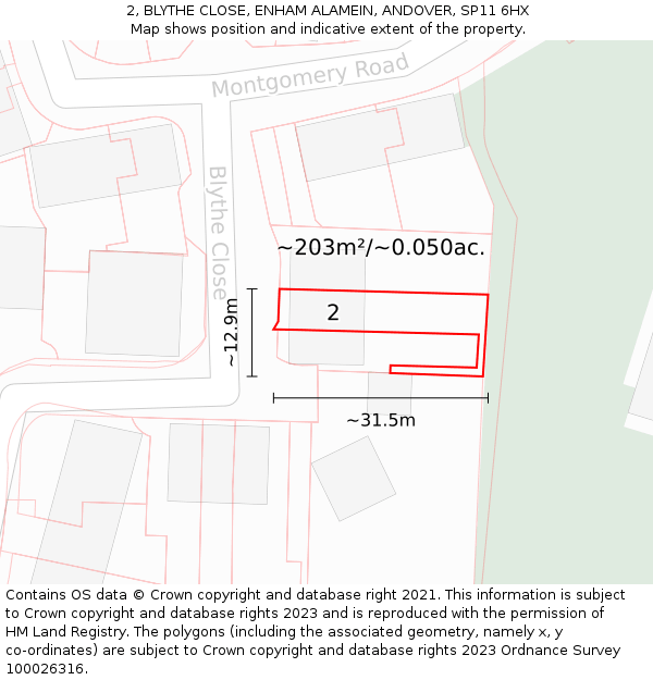 2, BLYTHE CLOSE, ENHAM ALAMEIN, ANDOVER, SP11 6HX: Plot and title map