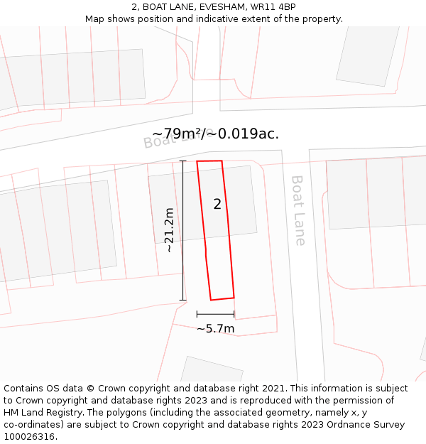 2, BOAT LANE, EVESHAM, WR11 4BP: Plot and title map