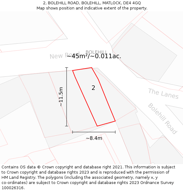 2, BOLEHILL ROAD, BOLEHILL, MATLOCK, DE4 4GQ: Plot and title map