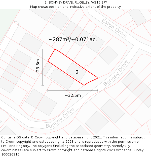 2, BONNEY DRIVE, RUGELEY, WS15 2FY: Plot and title map